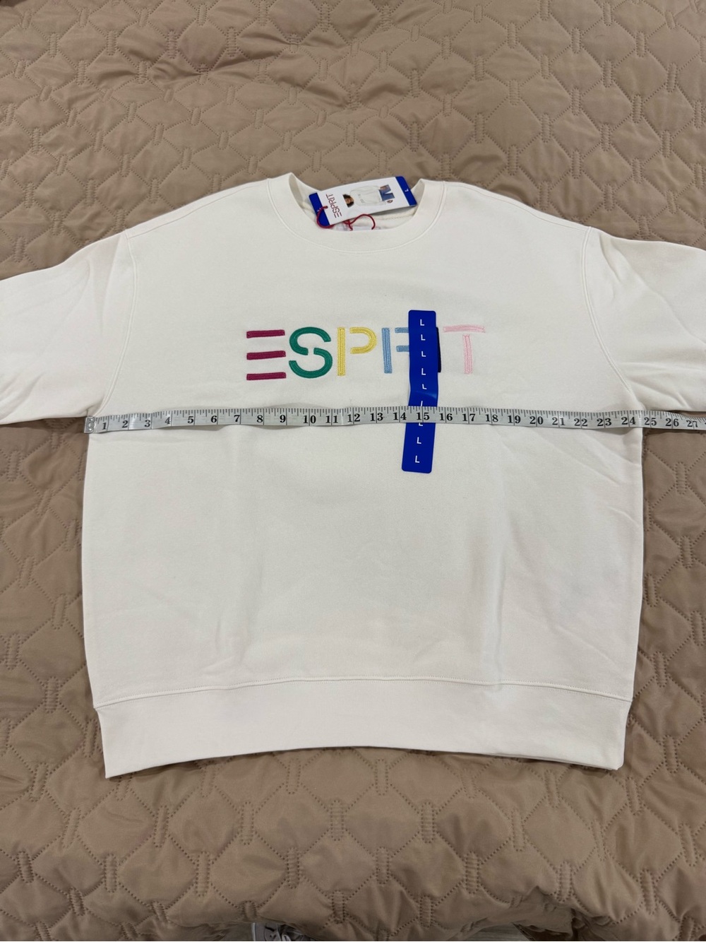Esprit Cream Sweatshirt with Multi-Color Embroidered Logo - Picture 3 of 6